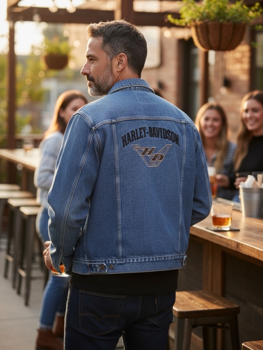 Harley-Davidson Men's Denim Jacket XXL Embroidered Logo Blue Vintage USA
